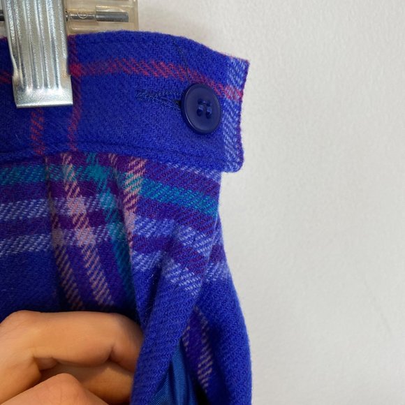 Pendleton 1970s 100% Wool Tartan Plaid Midi Skirt XL Blue Dark Academia - Picture 6 of 9